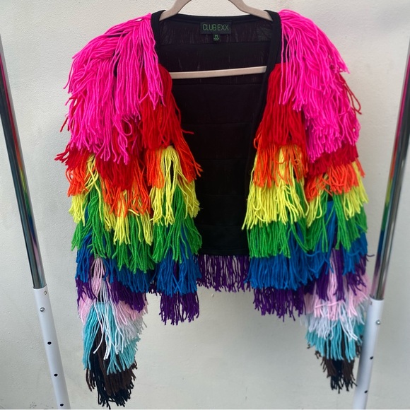 Club Exx Rainbow Multicolor Fringe Jacket Size Medium - Picture 2 of 6